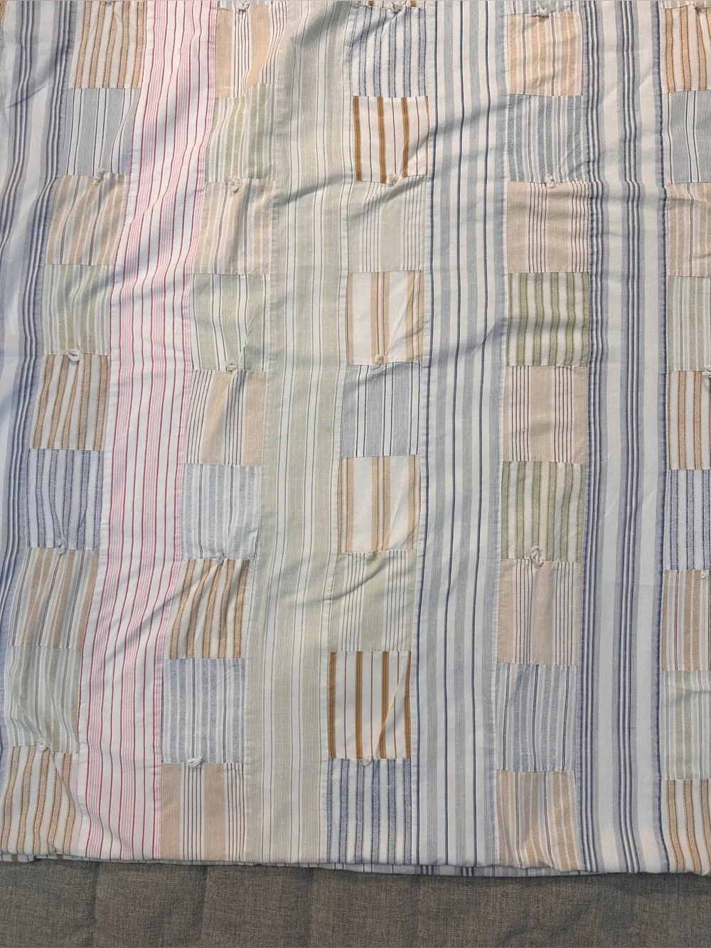 VTG Tommy Hilfiger Patchwork Tie Quilt Coverlet 88x86” Cotton Pastels Stripes